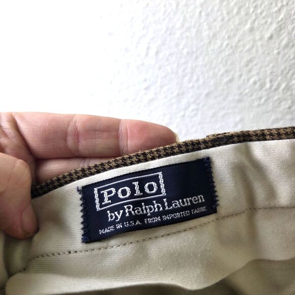 Men's Vintage Polo Ralph Lauren Wool Blend Houndstooth Brown Pants - Picture 9 of 9